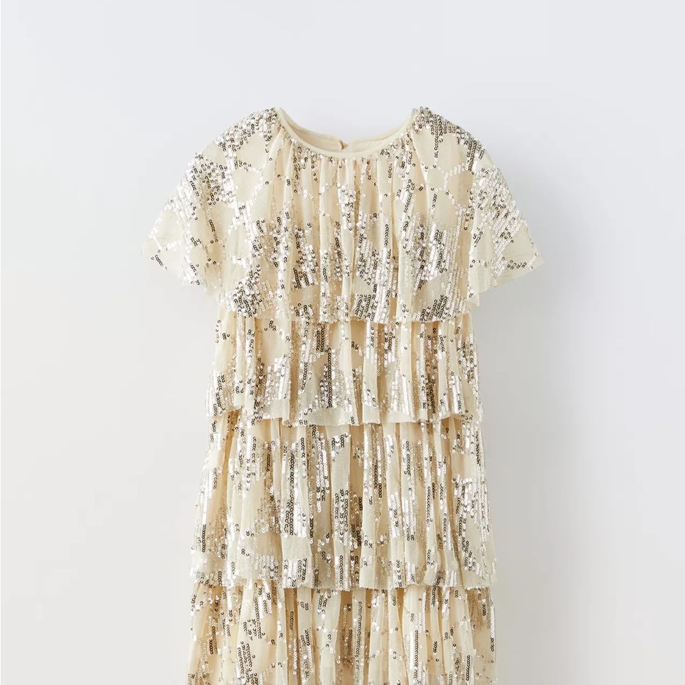 Sparkling Cream Sequin Kids Dress